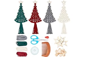 FREEBLOSS Lot de 4 Kits de macramé pour Sapin de Noël pour débutants - Décorations à Suspendre au Mur de Vacances - Livrés avec Un tutoriel étape par étape