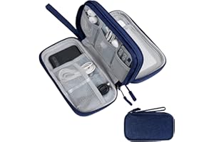 Skycase Travel Cable Organiser Bag,Double-Layer Storage Bag Electronics Accessories Organizer Bag for USB Data Cable,Earphone Wire,Power Bank,21 x 12.5 x 6.5cm,Blue