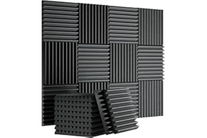 INMOZATA 12 Pack Acoustic Foam Panel, 2.5 X 30 X 30 CM Sound Proofing Panels, High Density Acoustic Wall Panels with Sound Absorbing and Fireproof for Recording Studio Home Offices, Black