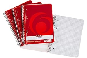 ‎HERLITZ Herlitz 297515 Notizblock mit Seitenspirale, 70 g/qm, A5, liniert, 80 Blatt (4er Packung, Kariert)
