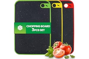 BOCHION Tagliere da Cucina Professionale - Set Di 3 Tagliere Plastica Grande Con Scanalatura del Succo - Taglieri Cucina Antiscivolo Antibatterico Senza BPA - Lavabile in lavastoviglie - 35x23cm - Nero