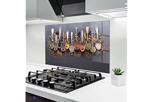 ARTHUB® Crédence de Cuisine en Verre 60x100 cm, Spices Black Board | Protection Contre Les éclaboussures, Revêtement Mural en Carreaux, Plaque en Verre, Verre trempé, Aliments, Épices