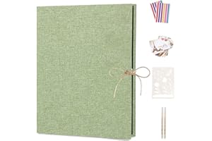 Boic Album Photo Scrapbooking, Lin Traditionnel Scrapbook 60 Pages Noires Mariage Livre d'or, Cadeau Maitre d'école Homme Femme Couple Cadeau Anniversaire (Vert)