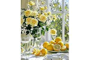 MAXBYE Painting by Numbers Kits for Adults, Lemons Paint by Number on Canvas for Beginners, Flowers Easy Oil Painting Acrylic Pigment Drawing Home Wall Decor Gifts Without Frame 40x50 cm