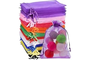Rhimooay 100 Stück Organzasäckchen 10x12cm, Organza Säckchen Bunt, Säckchen zum Befüllen, Organzabeutel mit Kordelzug für Schmuckbeutel, Hochzeit-Säckchen, Festivalparty (10 Farbig)