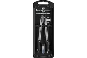 FABER-CASTELL 174037 - Compas à réglage rapide avec articulation, pièces de rechange et mines incluses, argent, compas pour l'école et la formation