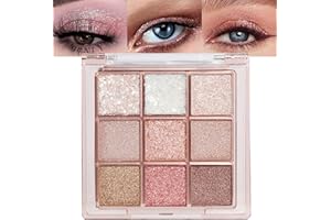 Lilbitty Set of 1 9 Colours Glitter Eyeshadow Palette, Long-Lasting Pigmented Eye Makeup Palette in Pink, White, Gold Shimmer, Waterproof Eyeshadow for Women and Girls