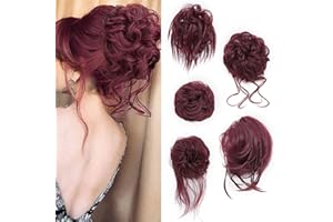 FULANG HAIR 5 PCS Messy Bun Scrunchies Curly Wavy Messy Bun Hair Pieces for Women Hair Scrunchie HAIR Updo Accessories - Burgundy