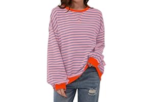 COALHO Women Striped Color Block Oversized Sweatshirt Crew Neck Long Sleeve Shirt Pullover Top Casual Loose fit Sweater