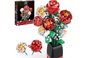 BIGEARN Rosen Blumenstrauß Bausatz mit Vase, 818 Stück Blumen Bausteine Set für Erwachsene, Room deko Basteln, Kreatives Geschenke für Frauen oder Ehefrau, Kompatibel mit Lego