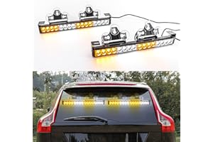 ROUTEKING 2x16,8 pouces Clignotant d'urgence LED Traffic Advisor Barre lumineuse stroboscopique 32LED 23 modèles de flash Feux d'avertissement de sécurité intérieure (ambre/blanc)