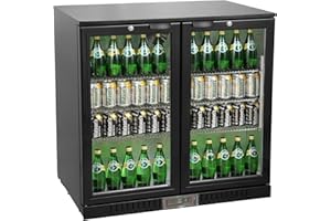 METRO Professional Frigo Vetrina per bevande con porta in vetro, 90x53x86.5 cm, acciaio/alluminio/vetro, refrigerazione ad aria, con serratura e chiave (Nero, 198 L)