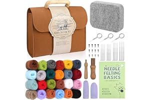 POKEAIR 47 Pcs Needle Felting Kit, 24 Colors Felting Wool, Felting Needle Starter Kit, Needle Felting Tools and Supplies with Storage Bag and Instruction for Beginners DIY Craft, for DIY Craft Animal Home Dec