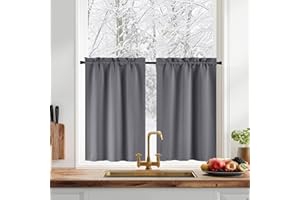 PONY DANCE Tende a Vetro per Finestra Tende Oscuranti per Cucina Corte Tendine Finestra a Vetro Blackout Curtains Termiche con Tasca 2 Pezzi 60x90 CM, Grigio