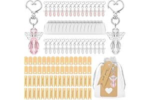 YIBANG 30 Pcs Guardian Angel Keychain, Wedding Favors Angel Pendants+ Organza Gift Bags+Blank KraftPaper+ Thank You Tags, for Party Wedding Baby Shower Birthday Favours(Crystal -15 White and 15 Pink)
