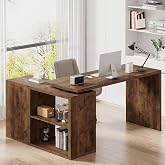 HSH L Desk with Storage Shelves, L Shaped Computer Desk with Open Storage Cabinet, Reversible Corner Home Office Desk for Wri