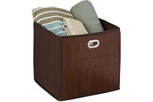 Relaxdays Almacenaje Bambú, Cesta Cuadrada Baño, Caja Estante Alta, 31 x 31 x 31 cm, Plegable, Color Marrón, 60% vellón 30% Cartón 10%