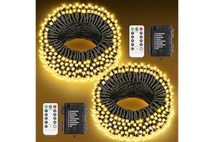 ‎LYNNON LYNNON 2x100 LED Lichterkette Außen Batterie Warmweiß Lichterkette Outdoor Wasserdicht 8 Modi mit Fernbedienung und Timer für Innen Party Hochzeit Ostern Garten Balkon Weihnachtsbaum deko