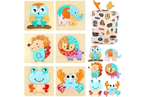 VVHIPPO Puzzles de Madera Juguetes Bebes, Rompecabezas de Animales Montessori Juguete, Puzzles de Madera Educativos, Aprendizaje Juegos Juguetes para 1 2 3 4 Años Niños Niñas Regalos de Cumpleaños de Navidad