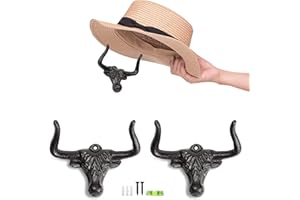 ZUHSAN Cowboy Hat Rack for Wall Longhorn Hat Hooks Cowboy Hat Holder for wall Cast Iron Metal Wall Decor Rustic Cowboy Hat Hanger for Storage Closet Bedroom Living Room Rust Western Gifts (Rust, 2 Pack)
