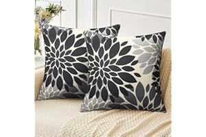 VELVHOM Federe Cuscini Nero e Grigio Copricuscini Divano 45x45 Lino Dalia Floreale Moderno Decorativo Federe Per Cuscini Quadrati Astratto Geométrico Fodere Cuscino Casa Arredamento Camera da Letto Set di 2