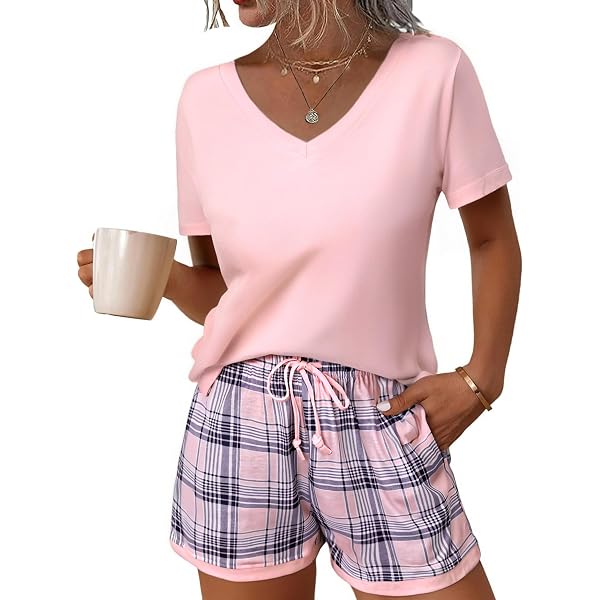 Pyjama Femme été 2 Pièces Manches Courtes - Matière Respirante Rayonne/élasthanne - Boutonnage Devant Et Poche - Taille S à 2XL