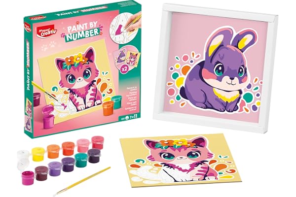 Maped Creativ Måla efter nummer - katt och kanin - måla aktivitet för barn - måla efter siffror - kreativ fritid - från 7 år