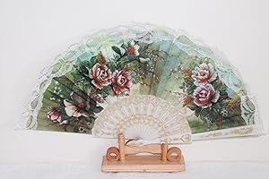 AAF Nommel®, Fan Flamenco White Spanish Flowers Fabric PVC Gold Printed No. 120-05