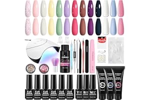Phoenixy Kit Uñas Semipermanentes, Kit Uñas de Gel 36W Lámpara de Uñas con 10 Colores Esmaltes Semipermanentes y 3 Colores Poly Uñas Gel, Kit de Uñas Semipermanentes con Solución de Deslizamiento
