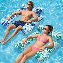 HOMIKLSA Pack de 2 hamacs flottants gonflables pour adultes, chaises longues de piscine et radeau d'été, chaises flottantes portables pour se détendre à la piscine, à la plage et en vacances (Bleu HOMIKLSA Pack de 2 hamacs flottants gonflables pour adultes, chaises longues de piscine et radeau d'été, chaises flottantes portables pour se détendre à la piscine, à la plage et en vacances (Bleu