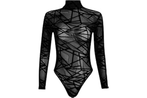 Odizli Damen Sexy Elegant Rollkragen Langarm Durchsichtiges Transparentes Mesh Spitze Netz Body