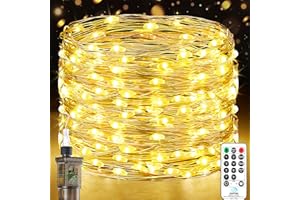 FOREPIN 23M 200 LED Luces de Hadas con Enchufe, Guirnalda Luces Interior con Temporizador, Impermeable Luces de Navidad para Interior Exteriores Arbol de Navidad, Fiestas, Jardín, Bodas, Blanco Cálido
