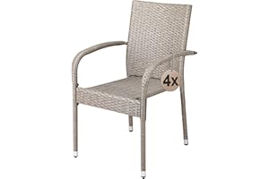 Casaria® Lot de 4 chaises de Jardin crèmes empilables polyrotin accoudoirs arrondis Fauteuil extérieur terrasse Balcon