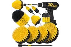 Holikme 9-Piece Drill Brush Attachments Set, Power Scrubber With Extend Long Attachment, Shower Scrubber, Cleaning Supplies for Bathtub, Bathroom, Kitchen, Yellow