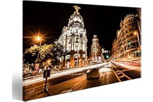 islandburner, Cuadros de Salon Tráfico de Calles en la Noche en Madrid, España (Imagen HDR) Cuadro Decoracion de Pared Impresión en Lienzo Formato Grande Modernos OPN-1P-N