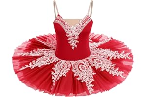 OBEEII Femme Robe de Ballet Broderies en Dentelle Ballet Tutu Justaucorps Danse Classique Gymnastique Léotard Costume