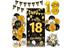 TIKPLUS 18 geburtstag deko, deko 18. geburtstag junge "Happy Birthday" geburtstagsbanner, luftballons 18 deko, Wimpelbanner Girlande Flagge, Konfetti 18. tischdeko, Geschenke für 18 jährige jungen
