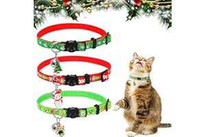FGEN 3PCS Weihnachten Katzenhalsband Hundehalsband,Katze Halsband Verstellbar,Halsband Katze mit Sicherheitsverschluss,Weihnachten Anti-Verlust-Halsband, einstellbar für Welpen und Kätzchen (rot, grün)