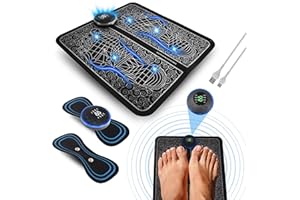 THREE STARS Masajeador de pies Bioeléctrico EMS | REGALO: Mini Masajeador de Cuello y Cervicales | 8 Modos de Uso-19 Niveles de Intensidad | Pulsos de Baja Frecuencia | Foot Massager | Mejor calidad de vida
