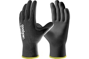 COOLJOB 12 paia di guanti da lavoro in PU da uomo, taglia 7/S, guanti da giardinaggio traspiranti da donna con presa ottimale e sensibilità al tatto, colore nero