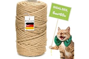 ETIEVORT Sisalseil für Kratzbaum, 6MM X 60M Sisalseil, Sisal Kratzbaum Schnur für Katzen, Kratzseil, Haushalt, Garten, DIY, Dekoration
