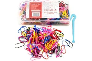 EXOUSIA Multi-Color Elastic Hair Bands 500pcs with box and Hook, Hair elastic bands, Plastic Hair Bands, rubber bands as mini hair ties, Small Hair Bands, Rubber hair bands for Braids, strong hair elastics