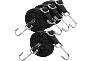 ‎RUGTOL Verstellbar Spanngummi mit Haken, Expander mit Metallhaken 4er Set, 200cm Flach Gepäckspanner Schwarz Gummiseil, Extra Stark Gummispanner Gummibänder für Sonnensegel, Garten, Fahrrad, Auto, Tarp
