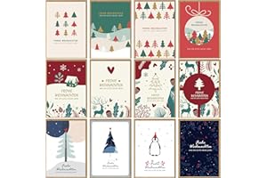 ‎BIROYAL BIROYAL 12er Weihnachtskarten mit Umschlag set - Weihnachtsbaum Karte Weihnachten, 300 g/m² Christmas Card - A6 Klappkarten Frohe Weihnachtskarte, Grußkarten Weihnachten für Kinder, Familie & Freunde