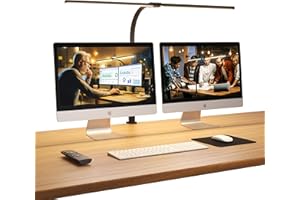 APMIEK Doppelkopf Schreibtischlampe LED, 24W 76CM Schreibtischlampe Klemmbar für Homeoffice, 3200K-6500K Schwanenhals Büro Tischlampe Augenschutz Arbeitsplatzleuchte Monitor Lampe PC Lampe(Schwarz)