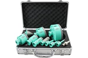 LEKOMESH Forets Diamant Carrelage - 11pcs (6/8/10/25/35/50/68/100mm+20mm Fraise Diamantée+50mm Forets Chanfreinés+Adaptateur) Trépan Diamant pour Porcelaine Céramique Carrelage Granit