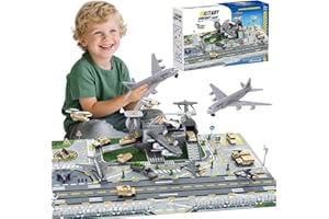 Chidiam Avión Militar de Juguete Kit de Juguete para Vehículos Militares, Transporte Carga Avión Coche Juguetes con Vehículo Soldado Helicóptero Combate, Mini Vehículo de Combate Regalos de 3+ años