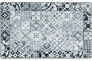 REDS - Tappeto NUVOLA in microfibra, antiscivolo per bagno, camera e cucina - Lavabile in lavatrice - Disponibile in diverse fantasie e colori - 50x80 cm Piastrelle Grigie