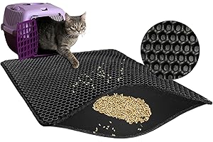 MARTINFORCE - Alfombra Arenero Gato 60 * 45cm - Material EVA Libre de BPA, Doble Capa, Duradera, Impermeable, Cuadrados en Forma de Panal, Alfombra Gatos Arenero, Fácil de Limpiar, Color Negro