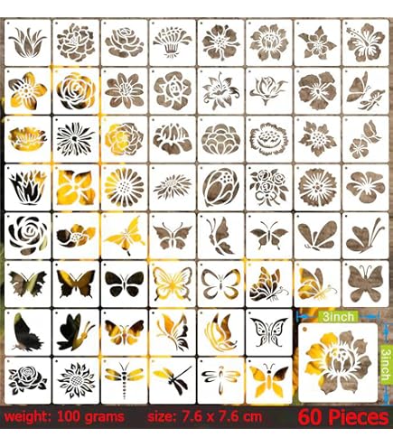 Stencil Per Bordi Fiori - Set Da 9 Pezzi, Riutilizzabili, Per Pareti, Legno, Tessuto E Decorazioni - Foto 5